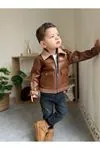 Miniğimin Cicileri (1-8 Yaş) Deri Mont İç Kaşe Astar Erkek Çocuk 3 lü Takım - Taba