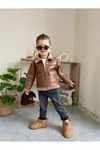 Miniğimin Cicileri (1-8 Yaş) Deri Mont İç Kaşe Astar Erkek Çocuk 3 lü Takım - Taba