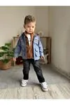 Miniğimin Cicileri Lifeis Meantto Good 4 parça Süet yelekli Kapüşonlu Ceketli Takım - indigo