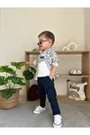 Miniğimin Cicileri Etnik desen Müslin Pamuk Gömlek Keten Pantolon Erkek Çocuk Takım - Mavi