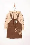 Miniğimin Cicileri (10-13 Yaş) Gabardin Salopet Kapüşonlu Mnn Baskılı Sweat 2 li Takım - Kahverengi