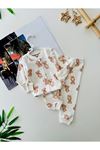 Miniğimin Cicileri Ayıcık Baskılı Erkek Çocuk Pamuklu Pijama Takımı - Kahve
