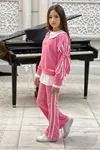 Miniğimin Cicileri Kol Bağcıklı Gömlek Detaylı Kız Çocuk 2 li Takım (Dar Kalıp) - Pembe