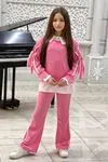 Miniğimin Cicileri Kol Bağcıklı Gömlek Detaylı Kız Çocuk 2 li Takım (Dar Kalıp) - Pembe