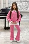 Miniğimin Cicileri Kol Bağcıklı Gömlek Detaylı Kız Çocuk 2 li Takım (Dar Kalıp) - Pembe