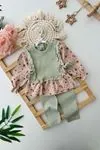 Miniğimin Cicileri Kalp İşleme Bağcık Detaylı Kız Bebe 2 li Takım - Yeşil