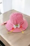 Miniğimin Cicileri (6-12 Yaş) Kelebek Bebek Detaylı Hasır Kız Çocuk Şapka - Pembe