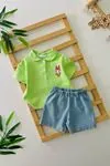 Miniğimin Cicileri Lacost Mnn Mck Pano Desenli Unisex Bebe Pamuklu Takım - Yeşil