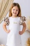 Miniğimin Cicileri Kolları Leopar Volanlı Fashion Kız Çocuk Elbise - Beyaz