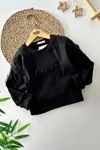Miniğimin Cicileri Kolları Tül Detaylı Taşlı Kız Çocuk Sweat - Siyah