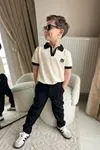 Miniğimin Cicileri Polo Yaka Erkek Çocuk Tişört ve  Pantolon 2 li Takım - Krem
