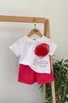Minigimin Cicileri Gül Desenli Kız Çocuk Şortlu 2 li Takım - Kırmızı