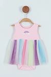 Miniğimin Cicileri (3-15 Ay) Gökkuşağı Desenli Tüllü Simli Zıbınlı Kız Bebek Elbise - Pembe