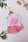 Miniğimin Cicileri Batik Gül Detaylı Taşlı Kız Çocuk Şortlu 2 li Takım - Pembe