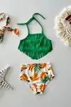 Miniğimin Cicileri (2-8 Yaş) Püskül Detaylı Kız Çocuk Bikini Mayo Takım  - Yeşil