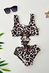 Miniğimin Cicileri (4-10 Yaş) Mnn Desenli Leopsr Kız Çocuk Mayo Bikini - Kahve