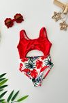 Miniğimin Cicileri (3-10 Yaş) Bağlama Detaylı Kız Çocuk Bikini Mayo Takım - Kırmızı