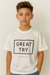 Miniğimin Cicileri Great Try 3D Baskılı Erkek Çocuk Tşört - Beyaz