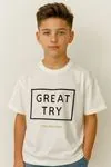 Miniğimin Cicileri Great Try 3D Baskılı Erkek Çocuk Tşört - Beyaz