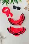 Miniğimin Cicileri Volanlı Kız Çocuk Bikini - NeonPembe