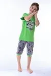 Miniğimin Cicileri (6-11 Yaş) Cool Boy Desenli Erkek  Çocuk Kapri Takım - Yeşil