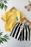 Miniğimin Cicileri Lemon Baskılı Çizgili Şortlu Unisex Çocuk Takım - Sarı