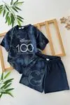 Miniğimin Cicileri Simli 100 Dsny Desenli Unisex Şortlu Çocuk Takım - Lacivert