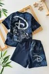 Miniğimin Cicileri Simli 100 Dsny Desenli Unisex Şortlu Çocuk Takım - Lacivert