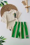 Miniğimin Cicileri Kaktüs Baskılı Çizgili Baskı Şortlu Erkek Çocuk Takım - Yeşil