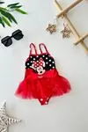 Miniğimin Cicileri Tüllü Mnn Ms Baskılı Kız Çocuk Mayo Bikini - Kırmızı