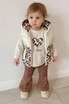 Miniğimin Cicileri Leopar Fiyonk Detaylı Şişme Yelekli Kız Bebe 3 lü Takım - Koyu Kahve