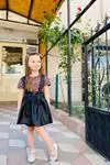 Minigimin Cicileri Leopar Deri Salopet Kısakol Takım - Siyah