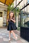 Minigimin Cicileri Leopar Deri Salopet Kısakol Takım - Siyah