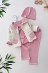 Minigimin Cicileri Yaka Nakış Papatya Motif Desen 4 lü Kız Bebek Takım - Pembe