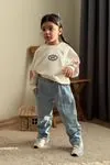 Miniğimin Cicileri Ekose Kalp Desenli Kot Pantolonlu Kız Çocuk Takım - Beyaz