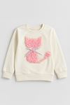 Miniğimin Cicileri Kedicik Detaylı Kız Çocuk Sweatshirt - Beyaz