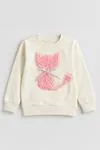 Miniğimin Cicileri Kedicik Detaylı Kız Çocuk Sweatshirt - Beyaz