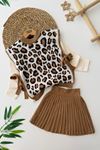 Miniğimin Cicileri Leopar Süeterli Triko 3 lü Takım - Kahverengi