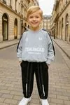 Miniğimin Cicileri Erkek Çocuk Şerit Detaylı Sweatshirt ve Eşofman Altı Spor Takım 2’li - Gri