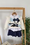 Miniğimin Cicileri Minnie Mouse Baskılı Fırfır Kol Sweatshirt ve Pileli Etekli Kız Çocuk 2’li Takım - Lacivert