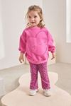 Miniğimin Cicileri Oversize Kalp Detaylı Leopar Tayt Kız Çocuk Takım - Fuşya
