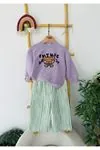 Miniğimin Cicileri Future Artist Baskılı Sweatshirt ve Yeşil Çizgili Kız Çocuk Pantolon Takım - Lila