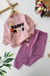 Miniğimin Cicileri Happy Mood Çiçek Örgü Detaylı Kız Çocuk Takım - Mürdüm