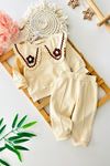 Miniğimin Cicileri Çiçek Örgü Detaylı Kız Bebek Takım - Krem