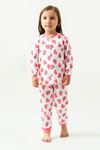 Miniğimin Cicileri Kalp Baskılı Pamuklu Kız Çocuk Çıtçıtlı Pijama Takımı - Gül