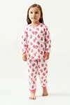Miniğimin Cicileri Kalp Baskılı Pamuklu Kız Çocuk Çıtçıtlı Pijama Takımı - Gül