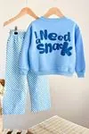 Miniğimin Cicileri İ Need Snaek Detaylı Kareli Unisex Çocuk Takım - Açık Mavi