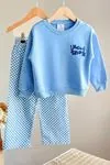 Miniğimin Cicileri İ Need Snaek Detaylı Kareli Unisex Çocuk Takım - Açık Mavi