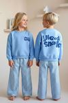 Miniğimin Cicileri İ Need Snaek Detaylı Kareli Unisex Çocuk Takım - Açık Mavi