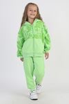 Miniğimin Cicileri Çiçek Desenli Kapüşonlu 2’li Eşofman Takımı - Yeşil